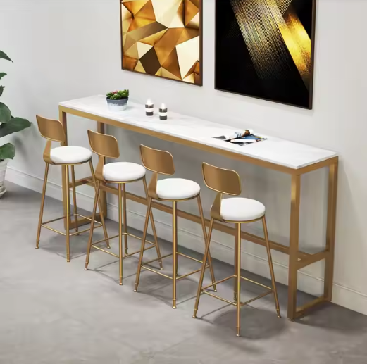 كرسي بار ذهبي فاخر مع طاولة رخ - مراجعة Home Bar And Gym وسعره