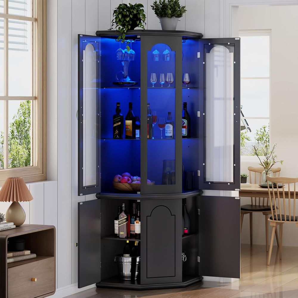 خزانة بار مضاءة مع باب زجاجي م - مراجعة Home Bar And Cabinet وسعره