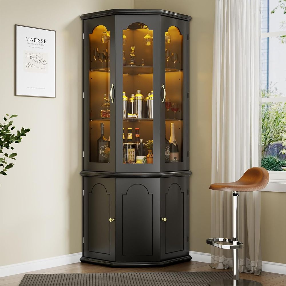 خزانة بار مضاءة مع باب زجاجي م - مراجعة Home Bar And Cabinet وسعره